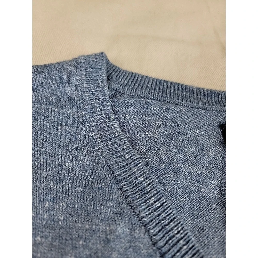 J.Crew V-Neck Sweater Mens XL Blue Marl Cotton C4611 Lightweight Ribbed Knit